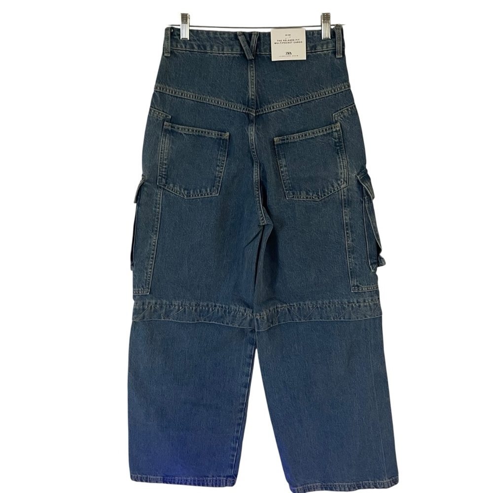 NWT Zara Relaxed Fit Multi Pocket Cargo Jeans Size 34 - Picture 3 of 7